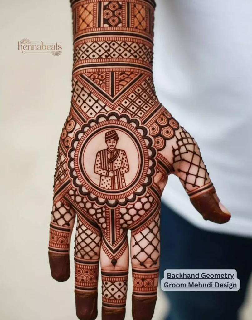 Backhand Geometry Groom Mehndi Design