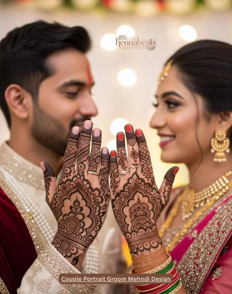 Couple Portrait Groom Mehndi Design