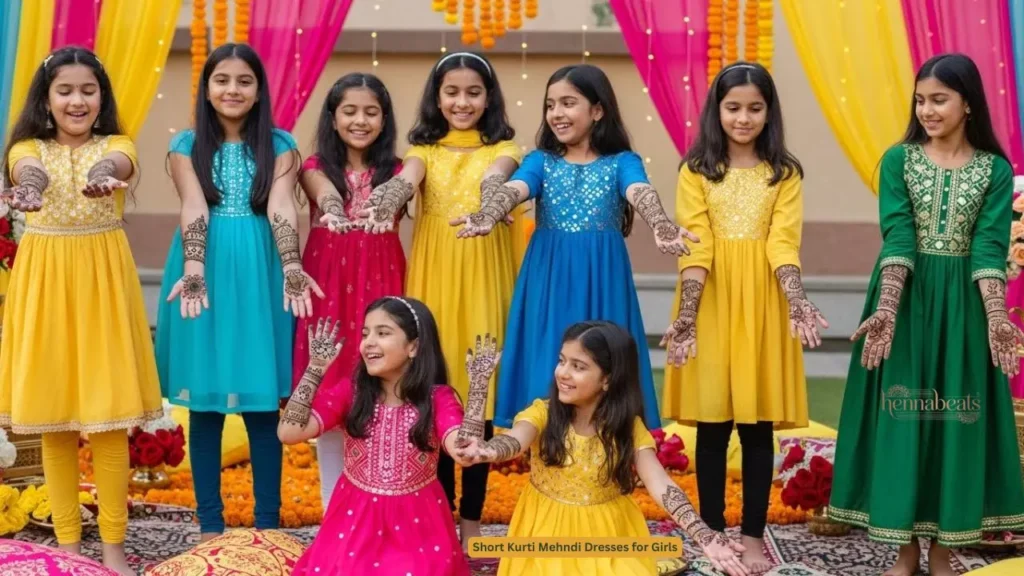 Short Kurti Mehndi Dresses for Girls