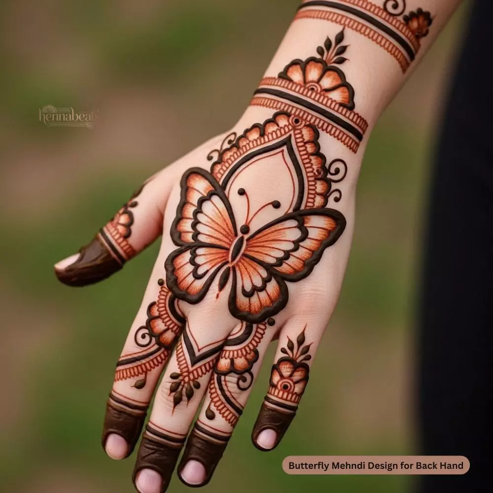 Butterfly Mehndi Design for Back Hand