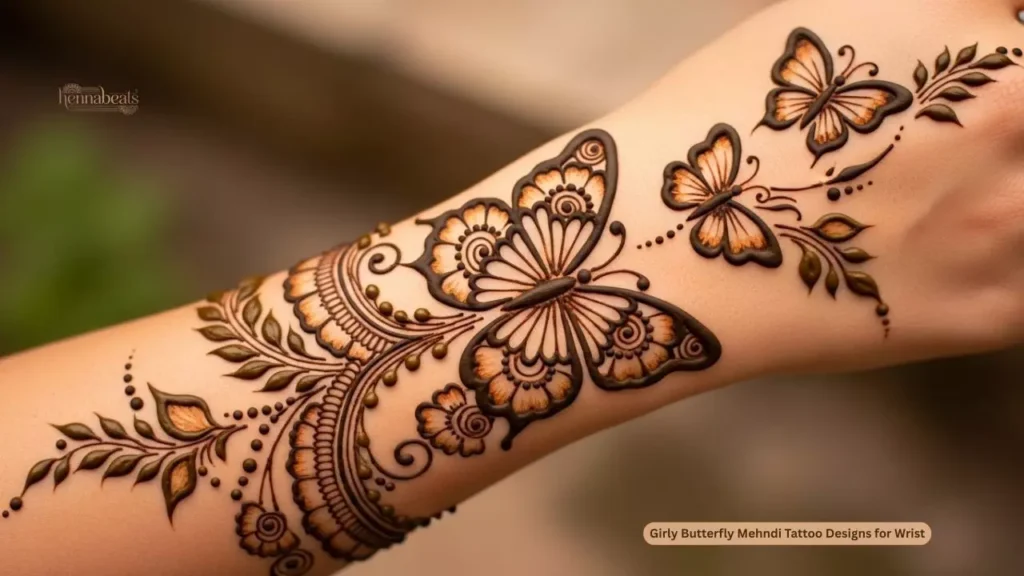 Girly Butterfly Mehndi Tattoo Designs for Wrist